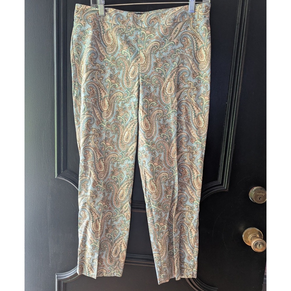Talbots Chatham Ankle Pants Blue Paisley Print Stretch Slim Pastel Office 10P